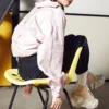 Casual-Hemd-Jacke mit kleinem Logo, rosa-lila