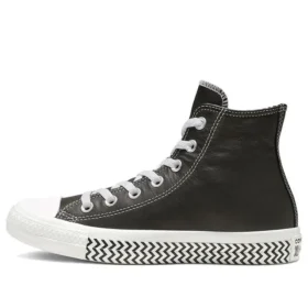 Chuck Taylor All Star Mission-V Leder-High-Top Schwarz-Weiß Wellenmuster-Sohle „Black White“