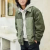 Colorblock-Cargojacke mit Taschen aus Canvas im Paar-Style, grasgrün
