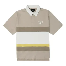 Colorblock-Logo-Poloshirt, asiatische Größen, „Beige-Weiß“