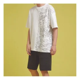 Converse Herren-Freizeit-T-Shirt mit Flammenmuster und Logo, kurzärmelig, weiß