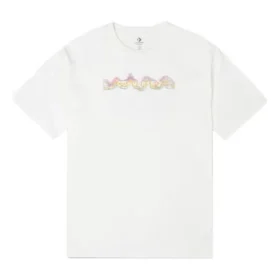 Converse Herren-Sport-Strick-T-Shirt mit Aufdruck, locker geschnitten, kurzärmelig, weiß