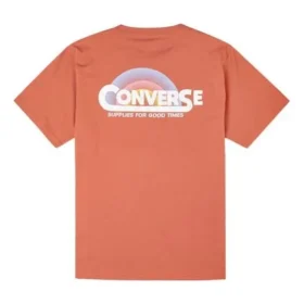 Converse Herren-Sport-T-Shirt mit Regenbogen-Logo-Print, gestrickt, kurzärmelig, rot