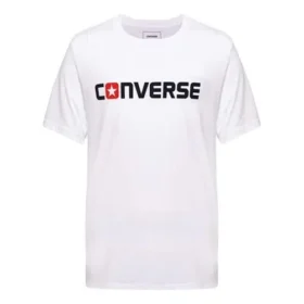 Converse Herren-T-Shirt aus reiner Baumwolle mit Alphabet-Print, kurzärmelig, weiß Converse Herren-T-Shirt aus reiner Baumwolle mit Alphabet-Print, kurzärmelig, weiß