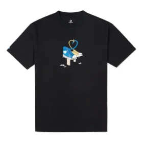 Converse Herren-T-Shirt mit Aufdruck, lässig, atmungsaktiv, kurzärmelig, schwarz