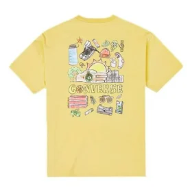 Converse Herren-T-Shirt mit Graffiti-Cartoon-Print, locker sitzend, Rundhalsausschnitt, kurze Ärmel, goldfarben