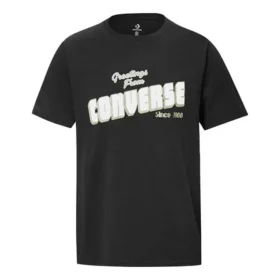 Converse Herren-T-Shirt mit lockerem Alphabet-Aufdruck, kurzärmelig, schwarz Converse Herren-T-Shirt mit lockerem Alphabet-Aufdruck, kurzärmelig, schwarz