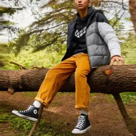 Cord-Chino-Hose mit doppelten Falten, asiatische Größen „Orange“