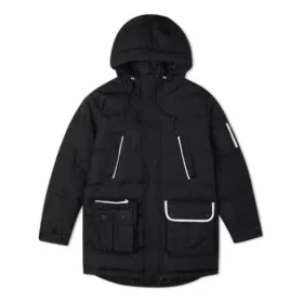 Daunenjacke in mittlerer Länge, asiatische Größen „Schwarz“