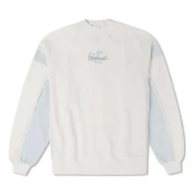 Denim-Patchwork-Crew-Sweatshirt, asiatische Größen, „Weiß“