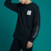 Distorted Court Langarm-T-Shirt (asiatische Größen) „Schwarz“