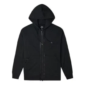 Einfarbige Kapuzenjacke mit Reißverschluss und langen Ärmeln im Paar-Design, schwarz