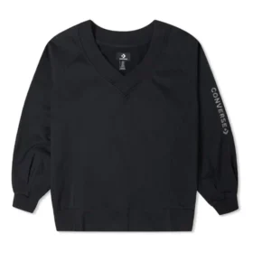 Einfarbiger, locker gestrickter Hoodie mit V-Ausschnitt, schwarz