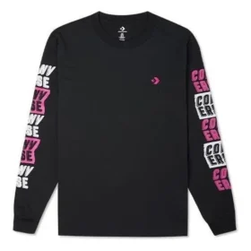 Fold Out Langarm-T-Shirt asiatische Größen „Schwarz“