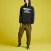 Gewebte, gerade geschnittene, konisch zulaufende Freizeithose, asiatische Größen „Dark Moss Green“