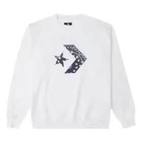 Herren Converse Cashew Logo Strick-Sportpullover mit Rundhalsausschnitt Weiß