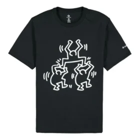 Herren-T-Shirt Converse x Keith Haring Crossover Cartoon-Muster Rundhalsausschnitt Kurzarm Schwarz