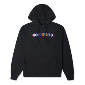 Hoodie aus Strick mit kontrastfarbener Alphabet-Stickerei, schwarz