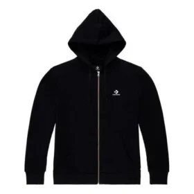 Hoodie mit durchgehendem Reißverschluss und gesticktem Stern-Chevron-Muster, asiatische Größen, „Schwarz“