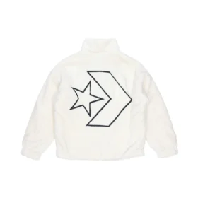 Jacke mit lockerem Stehkragen und „Stay Warm“-Logo, asiatische Größen, „Weiß“