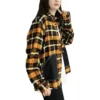 Kariertes Patchwork-Langarmhemd mit Knöpfen, asiatische Größen „Gelb“