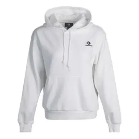 Langarm-Kapuzenpullover mit kleinem Logo, weiß