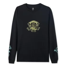 Langarm-T-Shirt mit Kaktus-Grafik, asiatische Größen, „Schwarz“