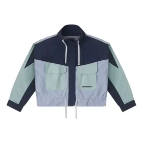 Langärmelige, kurz geschnittene, winddichte Cargo-Jacke (asiatische Größen) „Blau“