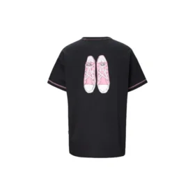Lockeres T-Shirt mit Rundhalsausschnitt, kurzärmelig, schwarz