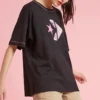Lockeres T-Shirt mit Rundhalsausschnitt, kurzärmelig, schwarz