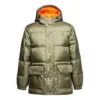 Mittellange bedruckte Daunenjacke, asiatische Größen „Metallic Green“