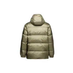 Mittellange bedruckte Daunenjacke, asiatische Größen „Metallic Green“