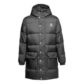 Mittellange, warme Daunenjacke mit Kapuze – asiatische Größen – „Schwarz“