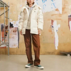Premium-Daunenjacke in kurzer Länge, asiatische Größen „Egret“