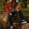 Retro-Einfarbige Cordjacke Rotbraun