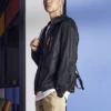 Retro-Freizeitjacke mit Kapuze im Paar-Look, schwarz