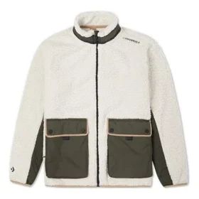 Retro-Lammwolljacke mit kontrastfarbenen Nähten, weiß