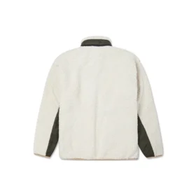 Retro-Lammwolljacke mit kontrastfarbenen Nähten, weiß