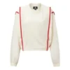 Serie Kontrastfarbene Nähte Rundhals-Pullover Weiß