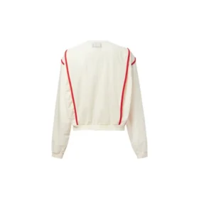 Serie Kontrastfarbene Nähte Rundhals-Pullover Weiß