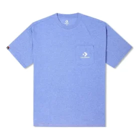 T-Shirt mit bestickter Tasche – asiatische Größen „Washed Indigo“