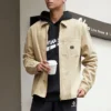 Work-Shirt aus gewaschenem Canvas mit durchgehendem Reißverschluss, asiatische Größen „Nomad Khaki“