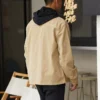 Work-Shirt aus gewaschenem Canvas mit durchgehendem Reißverschluss, asiatische Größen „Nomad Khaki“