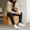 Work-Shirt aus gewaschenem Canvas mit durchgehendem Reißverschluss, asiatische Größen „Nomad Khaki“